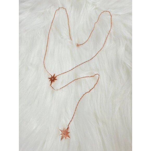 925 Rose Gold Diamond Star Lariat Necklace - Picture 6 of 9